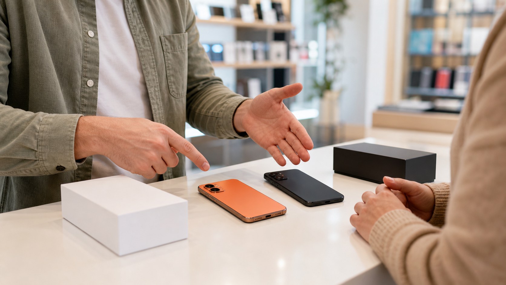 Asesoramiento cercano para elegir entre dos teléfonos móviles