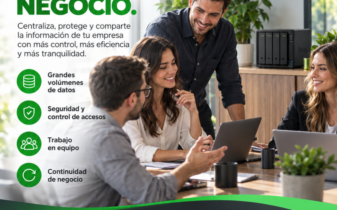 NAS de almacenamiento en red en una oficina para centralizar y proteger archivos de empresa.