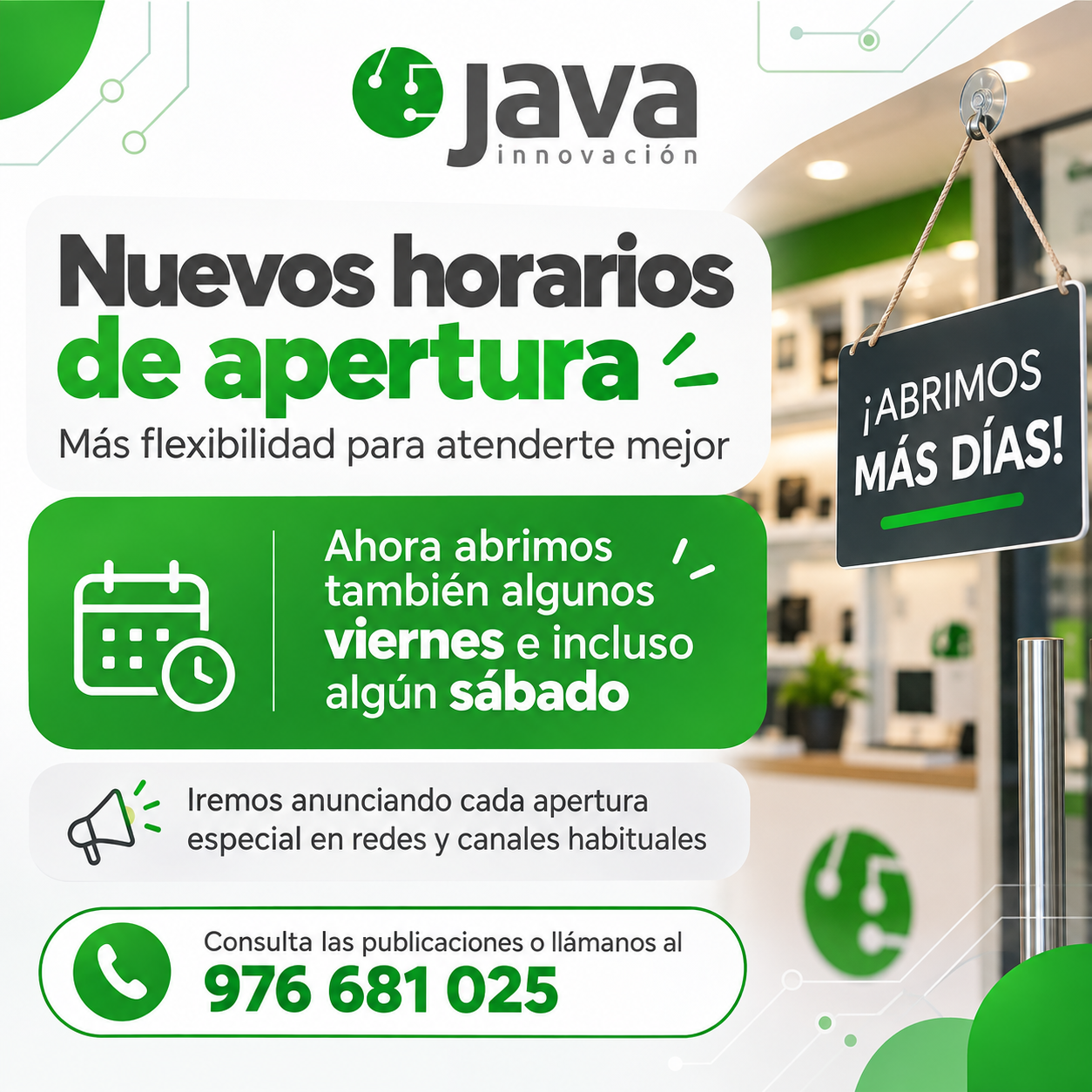 JAVA Innovación anuncia aperturas especiales algunos viernes y sábados