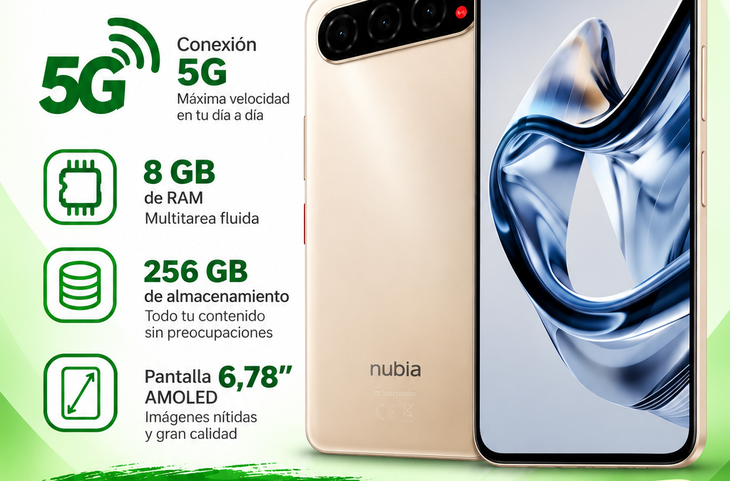 nubia Air 5G dorado, 8 GB de RAM y 256 GB, por 279 euros con IVA y traspaso de datos en JAVA Innovación
